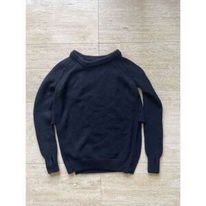 Lululemon Sweater Sz 4 Merino‎ Wool Chunky Cable Knit Pullover Side Slits Black